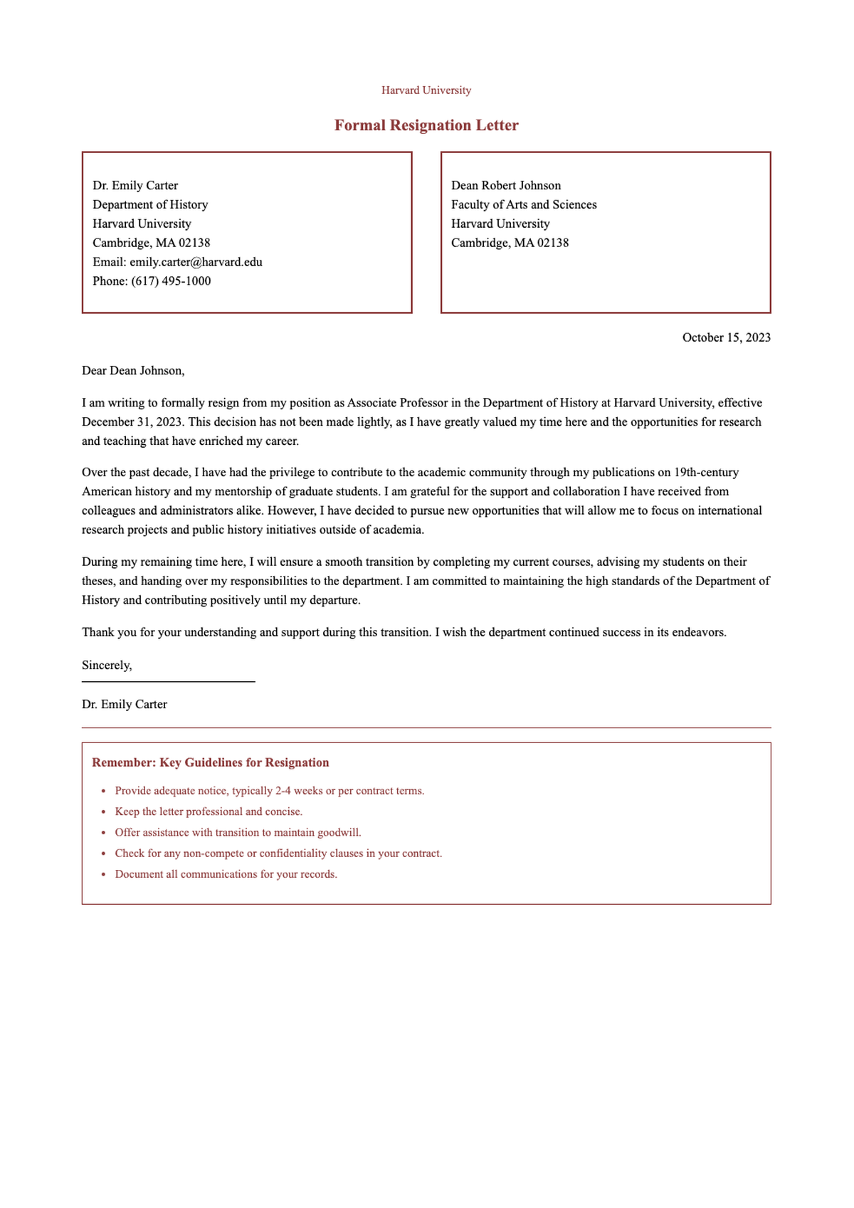 Formal resignation letter sample with university branding and submission guidelines_variant_3